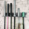 Space saving storage solution. A wall hanging rack to hang 6 barbells.