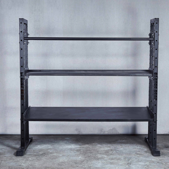 Gym Storage Rack. Used to store dumbbells, kettlebells and medballs.